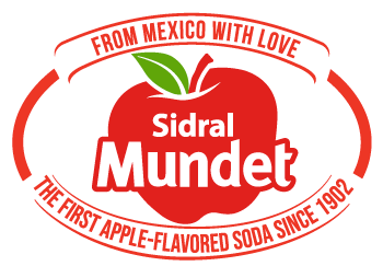 Sidral Mundet logo featuring a red apple with the tagline 'From Mexico with Love' and 'The First Apple-Flavored Soda Since 1902'—symbolizing heritage, authenticity, and tradition.